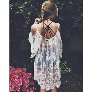 On The Open Road White Lace Tunic Mini Dress